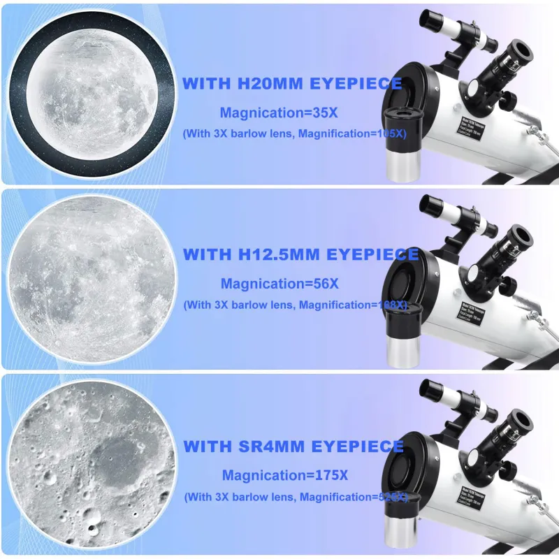 Professional Telescope for Astronomy, 76mm Large Aperture 700mm Reflector Telescope with 525X Ultra HD Zoom White-3