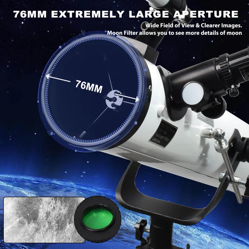 Professional Telescope for Astronomy, 76mm Large Aperture 700mm Reflector Telescope with 525X Ultra HD Zoom White-4