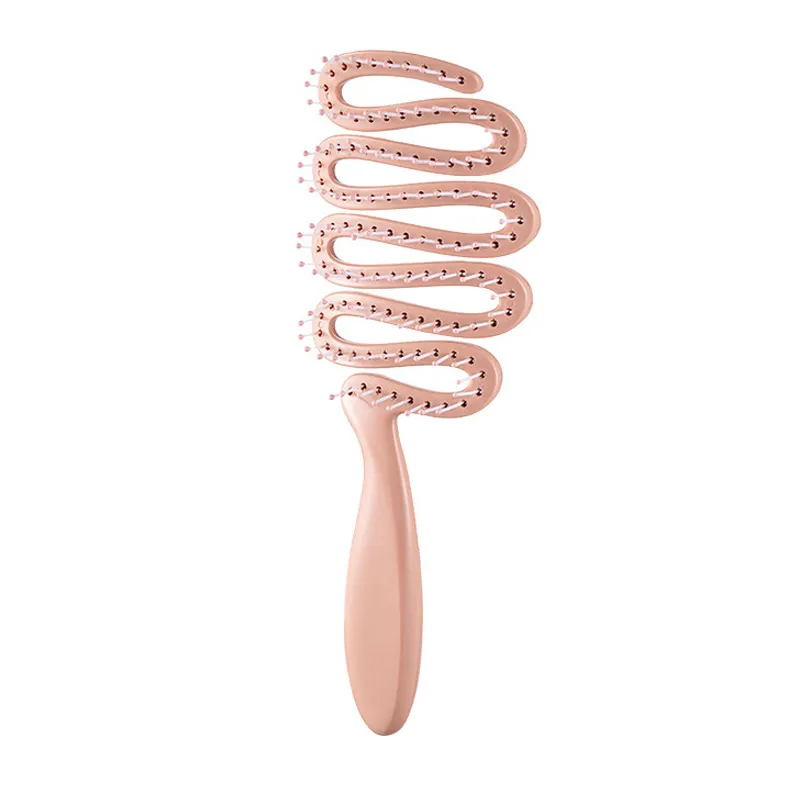 Ribbon-shaped hollow massage comb for women, scalp massaging comb, meridian comb, tangle-free smooth hair care comb, rib-style comb Pink