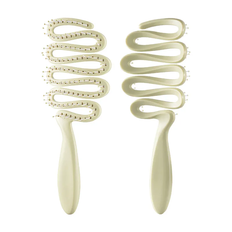 Ribbon-shaped hollow massage comb for women, scalp massaging comb, meridian comb, tangle-free smooth hair care comb, rib-style comb Green L-4