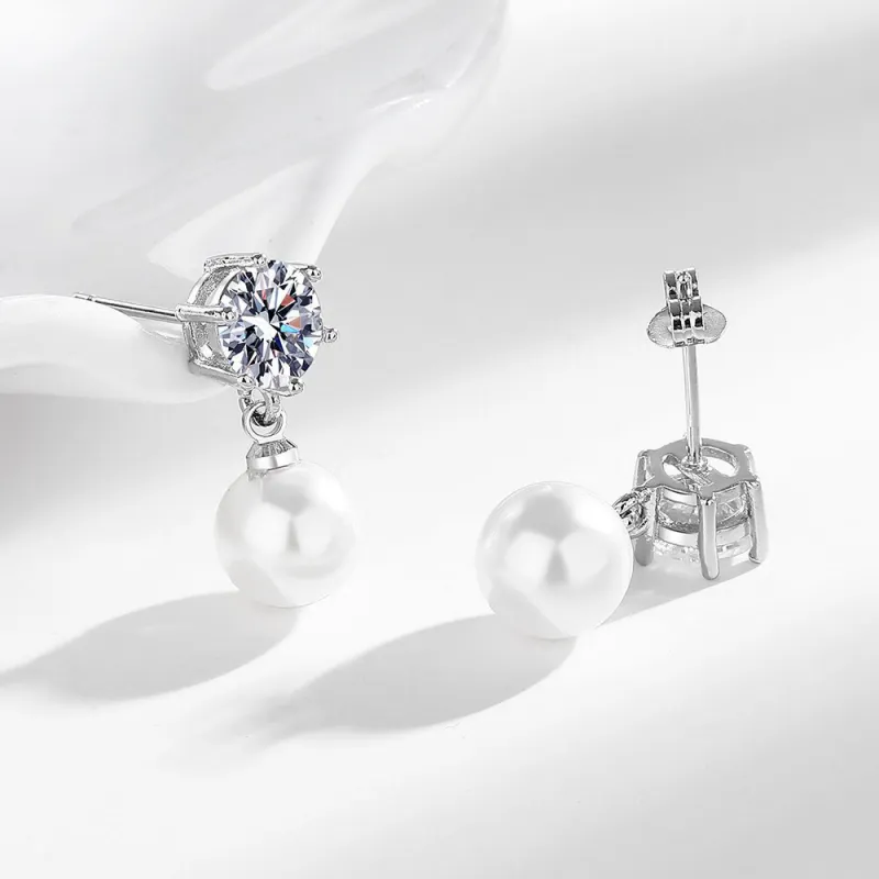 Six-Claw Tassel Pearl Earrings with S925 Silver Studs, High-End Elegant Style Silver