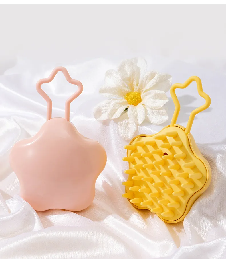 Star dual-use wet and dry coarse-tooth scalp cleansing and massaging comb, soft anti-itch shampoo head massager comb Pink S-4