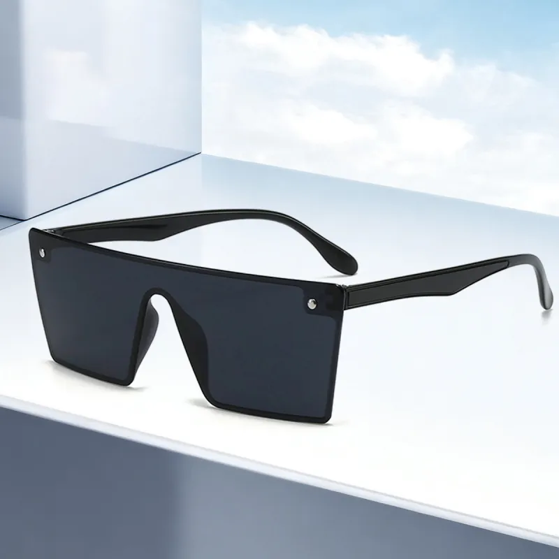 Stylish Protected Square Polarization Sunglasses For Women Men Flat Top Shield Sunglasses One Piece Frameless Shades Black-2