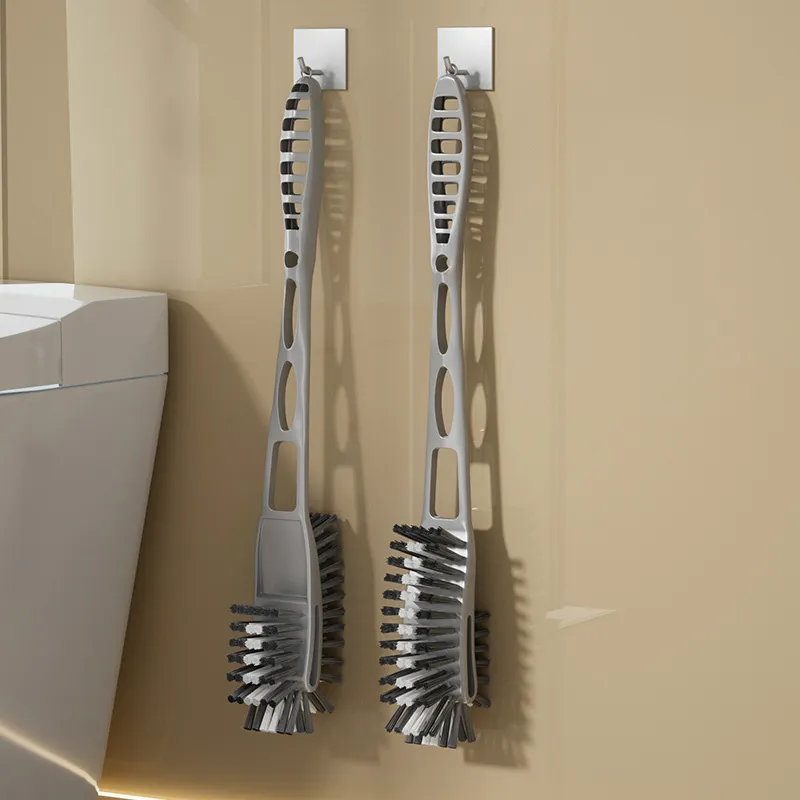Thickened plastic long-handled double-sided toilet brush for cleaning hard-to-reach areas in toilets and bathrooms. White-4