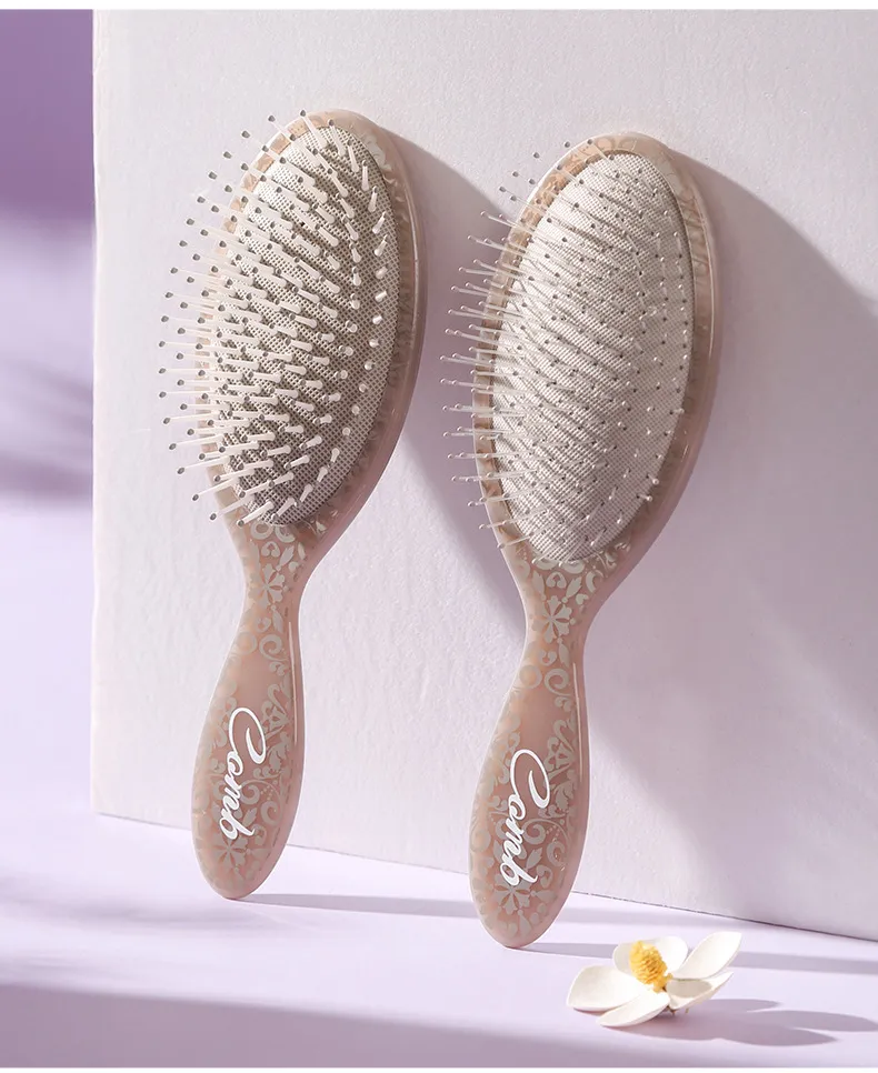 Totem Oval Wide-Tooth Air Cushion Comb, Massage and Fluff Hair Root Comb, Women's Fine Tooth and Soft Tooth Detangling Comb Gray S-3