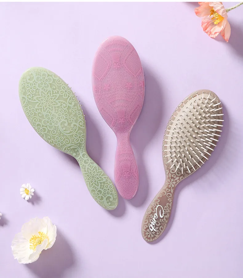 Totem Oval Wide-Tooth Air Cushion Comb, Massage and Fluff Hair Root Comb, Women's Fine Tooth and Soft Tooth Detangling Comb Gray S-4