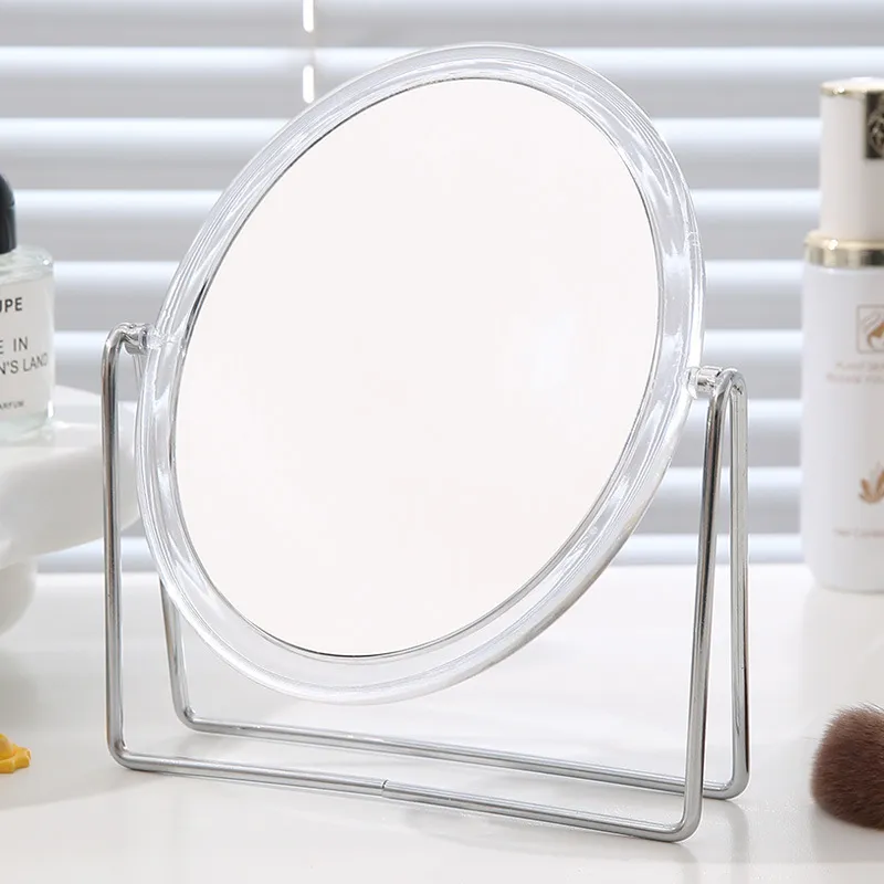 Wrought Iron mirror makeup mirror, double-sided, high-definition, bedroom vanity mirror, tabletop, magnifying, can be placed on a desk Clear-2
